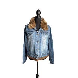 Vintage 90's Route 66 Women's Jean Jacket with Faux Fur Trim Large